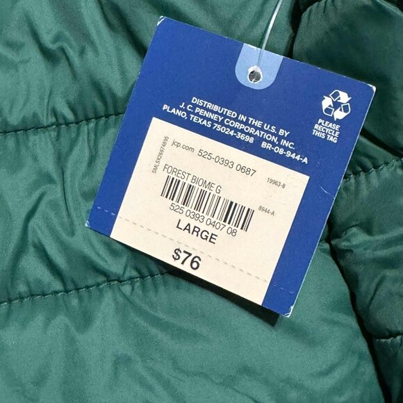 Arizona Jean Company Forest Green Quilted Puffer Jacket Full Zip Size Large NEW - Picture 12 of 12